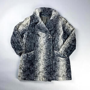 Vintage Faux Fur Coat | 60's Women's Double-Breasted Textured Grey Coat